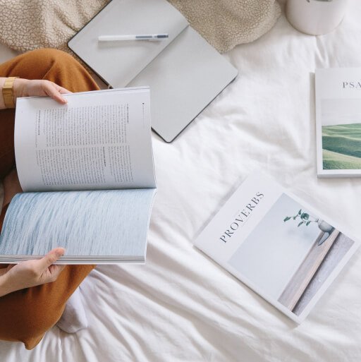 Someone reading book in bed